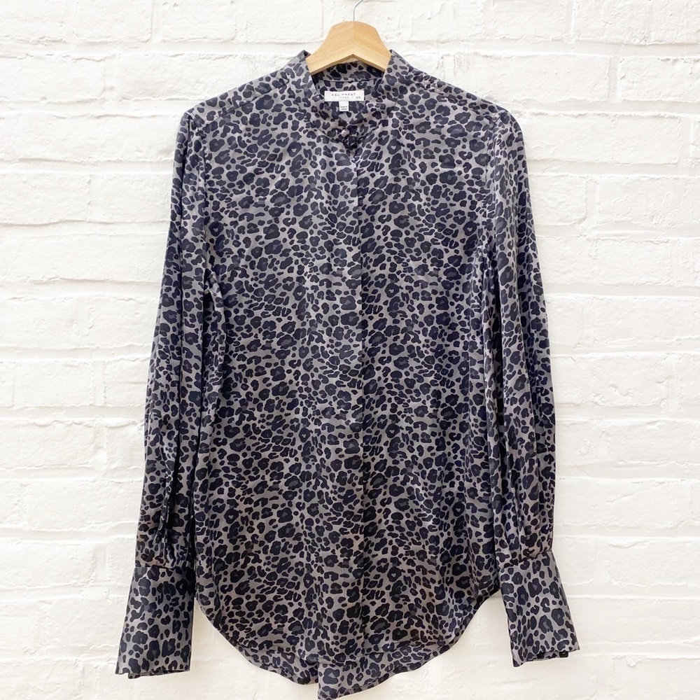 Equipment || Boleyn Silk Shirt in Silver Steel Gray Leopard Medium - Picture 1 of 9